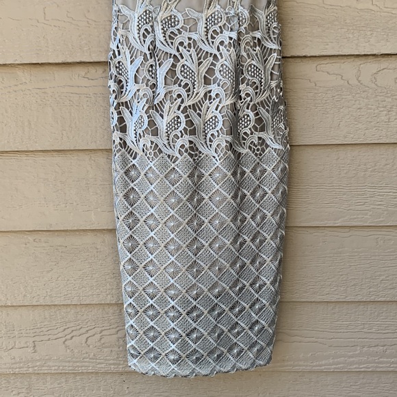Little Mistress ASOS Waterlily Crochet Silver Gray Lace Midi Dress Illusion - Picture 9 of 16